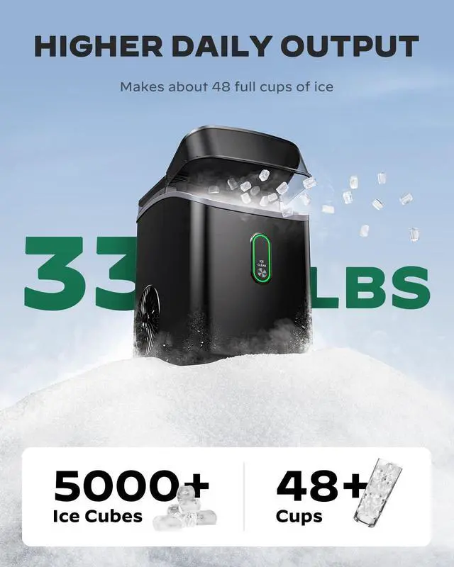 Alt view image 3 of 7 - Nugget Ice Maker Countertop, Pebble Ice Maker with Soft Chewable Ice, One-Click Operation Ice Machine with Self-Cleaning, 33lbs/24H for Home,Kitchen,Office