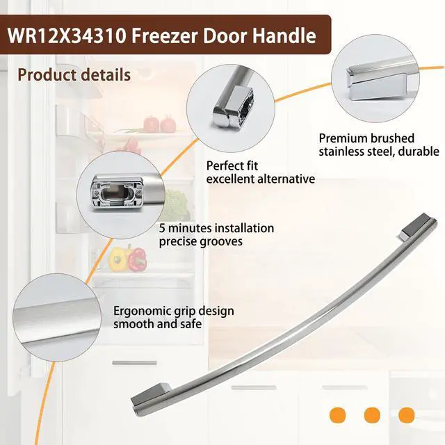 Alt view image 3 of 7 - WR12X34310 Refrigerator Door Handle, Stainless Steel Freezer Door Handle, Fits for GE GFE24JSKNFSS GWE19JMLKFES GNE25JSKCFSS GDE25ESKNRSS & GNE25JSKAFSS, Models PS16220203