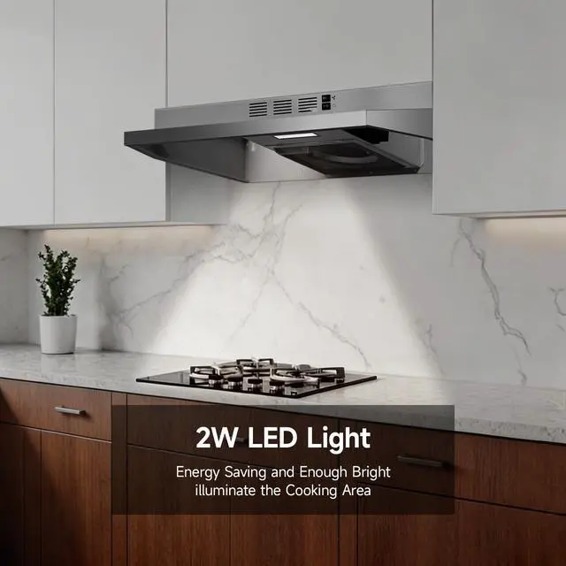 Alt view image 3 of 7 - Stainless Steel Under Cabinet Range Hood, Slim Kitchen Vent Hood Ducted/Ductless Convertible with 2 Speed Exhaust Fan, 3-Layer Aluminum Filters,LED Lights (Matte, 30)