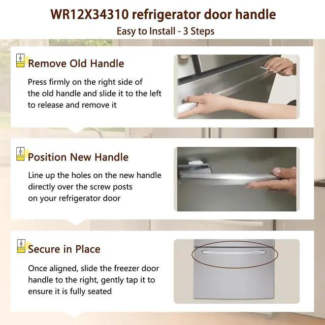 Alt view image 5 of 7 - WR12X34310 Refrigerator Door Handle, Stainless Steel Freezer Door Handle, Fits for GE GFE24JSKNFSS GWE19JMLKFES GNE25JSKCFSS GDE25ESKNRSS & GNE25JSKAFSS, Models PS16220203