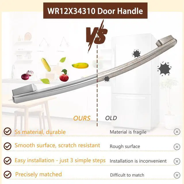 Alt view image 6 of 7 - WR12X34310 Refrigerator Door Handle, Stainless Steel Freezer Door Handle, Fits for GE GFE24JSKNFSS GWE19JMLKFES GNE25JSKCFSS GDE25ESKNRSS & GNE25JSKAFSS, Models PS16220203