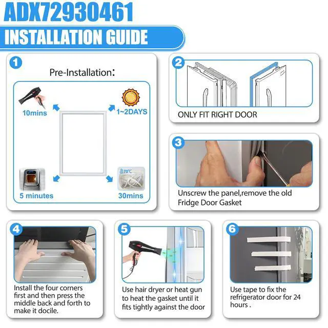 Alt view image 6 of 7 - Upgraded ADX72930461 Refrigerator Door Gasket Compatible with LG Refrigerator Door Gasket LFX31945ST LFXS30796S LFXC24726S LFX25991ST Door Gasket Seal ADX72930414 ADX72930453 LG Fridge Door Seal Right