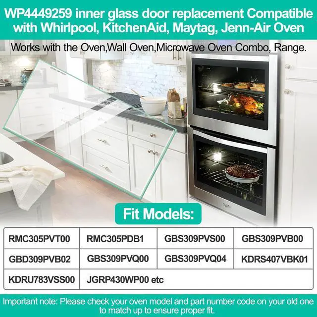 Alt view image 3 of 6 - Upgraded WP4449259 Oven Door Glass Replacement Compatible w/Whirlpool 4449259 Oven Inner Door Glass, 20x10" Wall Oven Inner Glass for KitchenAid Oven Door Glass KDRP463LSS08, KEBC107KSS03