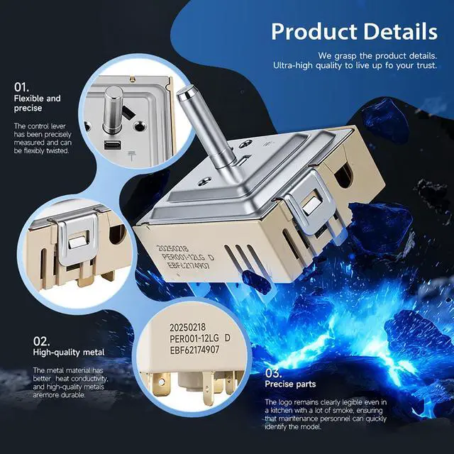 Alt view image 5 of 7 - EBF62174907 Surface Element Infinite Control Switch for LG Electric Range Replacement EBF62174902 EBF62174904 PER001-12LG D PER001-12S D