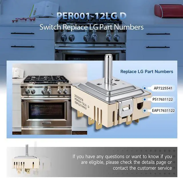 Alt view image 6 of 7 - EBF62174907 Surface Element Infinite Control Switch for LG Electric Range Replacement EBF62174902 EBF62174904 PER001-12LG D PER001-12S D