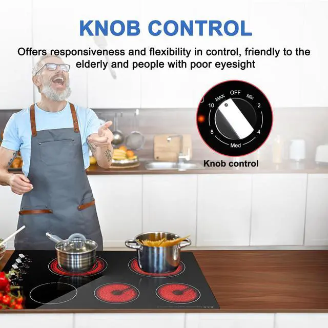 Alt view image 3 of 7 - 30 Inch Electric Cooktop, 5 Burners Built-in Electric Stove Top, 7300W | Knob Control Electric Stove Top with 11 Power Levels, Safety Lock, Dual Ring, Heat Retention Function, 220240V hardwired