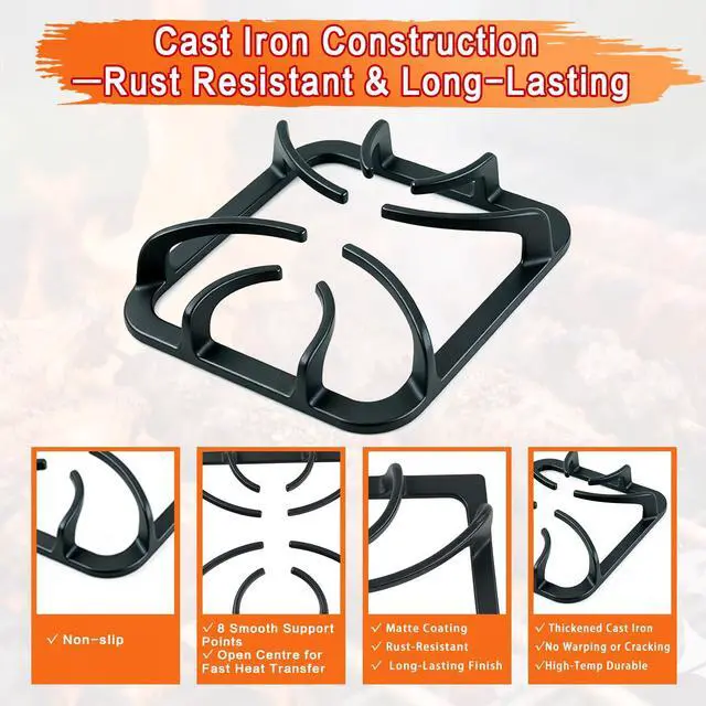 Alt view image 3 of 7 - 316202405 Stove Grate Replacement for Frigidaire Kenmore Gas Range, 8.9" x 8.8" Cast Iron Burner Grates, Stove Top Surface Grate Cooktop Rack, 4 Pack