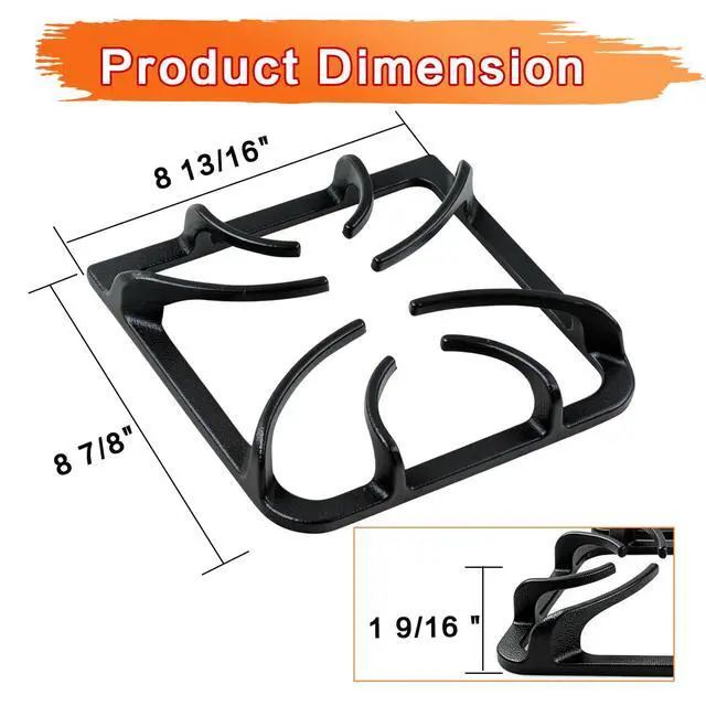 Alt view image 2 of 7 - 316202405 Stove Grate Replacement for Frigidaire Kenmore Gas Range, 8.9" x 8.8" Cast Iron Burner Grates, Stove Top Surface Grate Cooktop Rack, 4 Pack