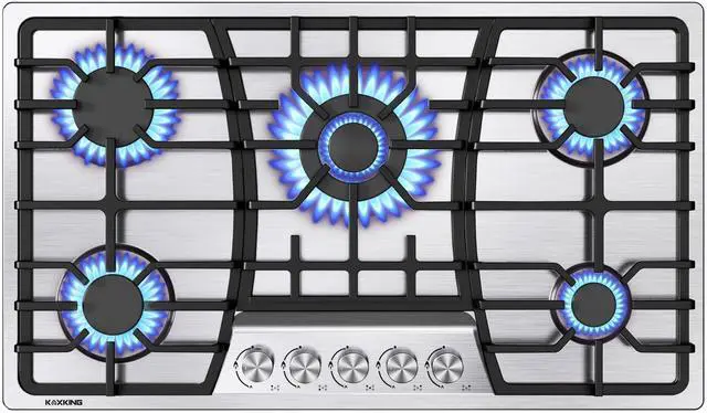 Main image of 36 Inch Gas Cooktop, 5 Burners Dual Fuel (LPG/NG Convertible), Stainless Steel Gas Stove Top with Thermocouple Protection, Built-in Range, Easy to Clean
