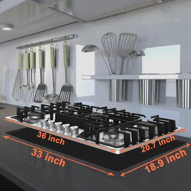 Alt view image 5 of 7 - 36 Inch Gas Cooktop, 5 Burners Dual Fuel (LPG/NG Convertible), Stainless Steel Gas Stove Top with Thermocouple Protection, Built-in Range, Easy to Clean