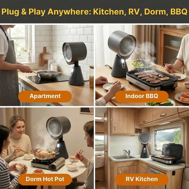 Alt view image 6 of 7 - Portable Range Hood, Adjustable Height Angle, 3-Speed, Washable Filters | Plug & play, portable, large oil cup, compact storage, grease trap, LED light, hot pot/BBQ/RV/dorm, zero replacement cost