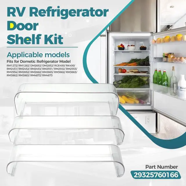 Alt view image 2 of 7 - 29325760166 RV Refrigerator Door Shelf Kit, for Dometic Refrigerator Freezer Upper Bottom Plastic Door Shelf,Transparent