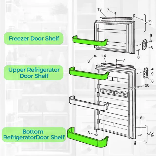 Alt view image 4 of 7 - 29325760166 RV Refrigerator Door Shelf Kit, for Dometic Refrigerator Freezer Upper Bottom Plastic Door Shelf,Transparent