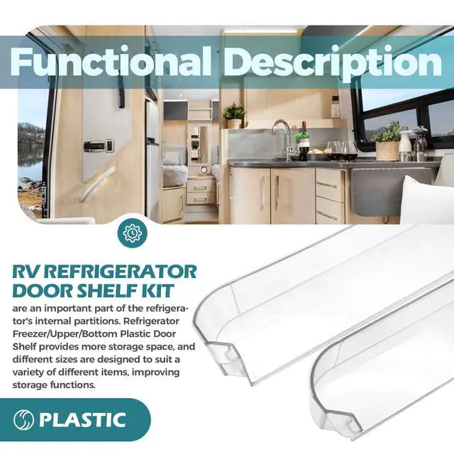 Alt view image 3 of 7 - 29325760166 RV Refrigerator Door Shelf Kit, for Dometic Refrigerator Freezer Upper Bottom Plastic Door Shelf,Transparent