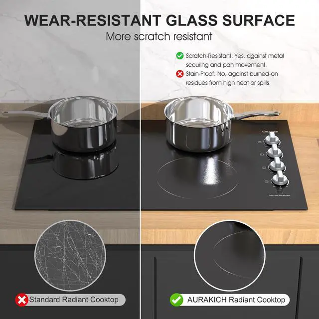 Alt view image 4 of 7 - 30 inch Electric Cooktop 4 Burners, Knob Control | ETL Safety Certified, Wear-Resistant Glass, Hot Surface Indicator, 7000W Hardwired