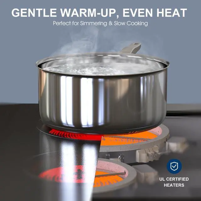 Alt view image 5 of 7 - 30 inch Electric Cooktop 4 Burners, Knob Control | ETL Safety Certified, Wear-Resistant Glass, Hot Surface Indicator, 7000W Hardwired