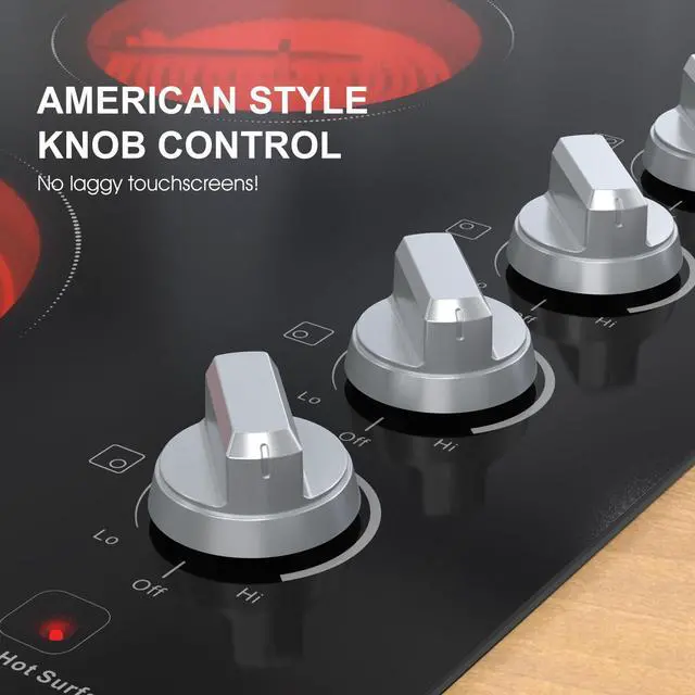 Alt view image 7 of 7 - 30 inch Electric Cooktop 4 Burners, Knob Control | ETL Safety Certified, Wear-Resistant Glass, Hot Surface Indicator, 7000W Hardwired