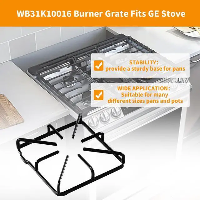 Alt view image 6 of 7 - Upgraded WB31K10016 WB31K10015 Grates Replacement Parts for GE Stove Grate Cast Iron Grate Kenmore Hotpoint Gas Range Grate General Electric Cooktop Burner Grate Stove Top Parts Metal Rack 4Pcs