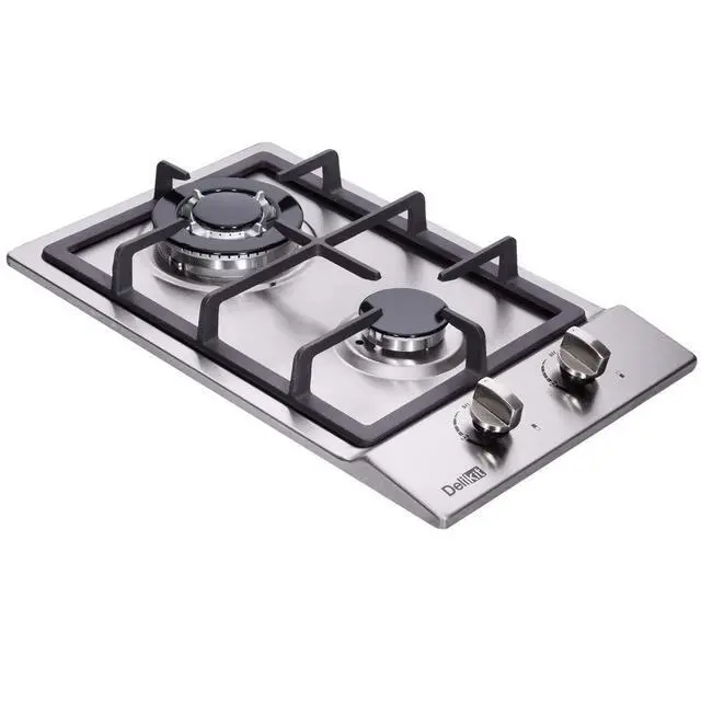 Alt view image 2 of 7 - 12 Inch Gas Cooktop With Dual Fuel Sealed 2 Burners - Stainless Steel Drop-In Hob DK223-A01 Cooker