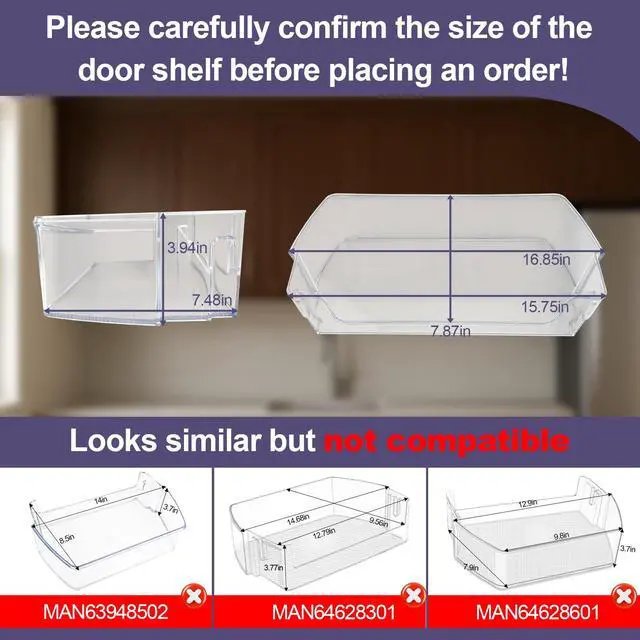 Alt view image 3 of 6 - Upgraded MAN63108801 Refrigerator Door Shelf Bin (Right) Compatible with LSXS26326S/00 Door Bin, LSXS26326S/02 Door Shelf, LRSES2706V/00, Kenmore Refrigerator 79551733811, 79551857610 etc