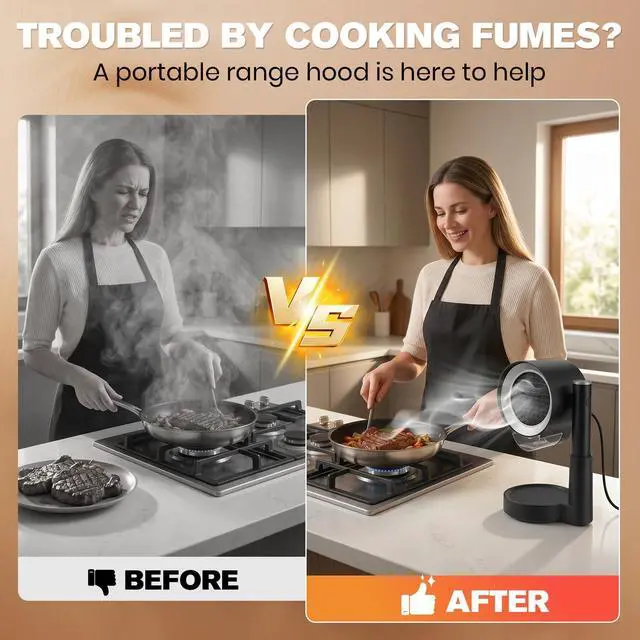 Alt view image 3 of 7 - Portable Range Hood Kitchen Exhaust Fan 3 Speeds Height angle adjustable