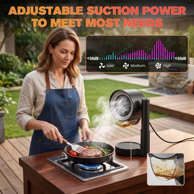 Alt view image 5 of 7 - Portable Range Hood Kitchen Exhaust Fan 3 Speeds Height angle adjustable