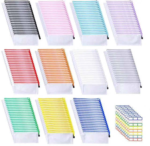 Main image of 220 Pack A6 Mesh Zipper Pouch Bags 11 Colors 9.4 x 4.5 Inch Pencil Pouches Bulk Small Mesh Bags with Zipper Waterproof Zipper File Bags for Travel Puzzles School Office Supplies Organization