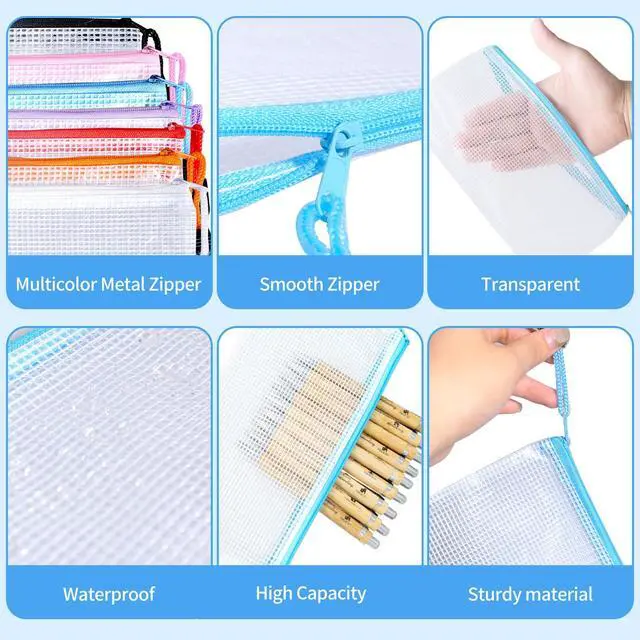 Alt view image 3 of 7 - 220 Pack A6 Mesh Zipper Pouch Bags 11 Colors 9.4 x 4.5 Inch Pencil Pouches Bulk Small Mesh Bags with Zipper Waterproof Zipper File Bags for Travel Puzzles School Office Supplies Organization