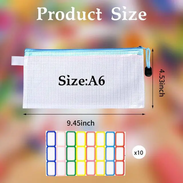 Alt view image 2 of 7 - 220 Pack A6 Mesh Zipper Pouch Bags 11 Colors 9.4 x 4.5 Inch Pencil Pouches Bulk Small Mesh Bags with Zipper Waterproof Zipper File Bags for Travel Puzzles School Office Supplies Organization