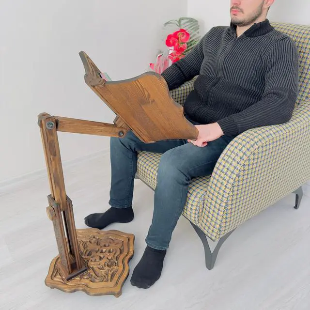 Main image of Big Size Adjustable Wooden Book Stand for Heavy Books | Quran, Bible, Dictionary, Cookbook Holder, Multifunctional Huge Bookstand
