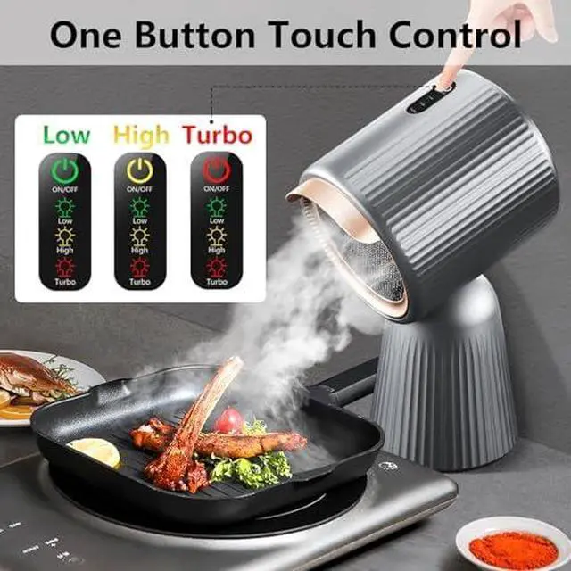 Alt view image 3 of 7 - Portable Range Hood, 3 Speed, One Button Control Desktop Range Hood | DetachableWashable Filters, with Oil Cup, Portable Kitchen Exhaust Fan for Apartment, RV, Indoor BBQ, Hot Pot, Grey