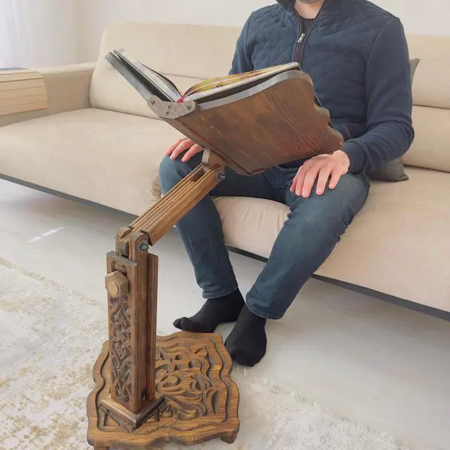 Alt view image 5 of 7 - Big Size Adjustable Wooden Book Stand for Heavy Books | Quran, Bible, Dictionary, Cookbook Holder, Multifunctional Huge Bookstand