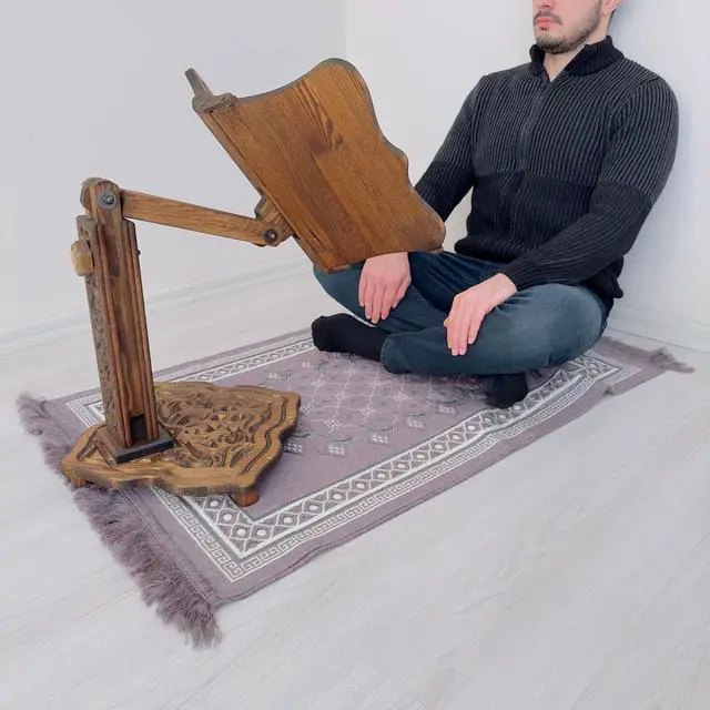 Alt view image 6 of 7 - Big Size Adjustable Wooden Book Stand for Heavy Books | Quran, Bible, Dictionary, Cookbook Holder, Multifunctional Huge Bookstand
