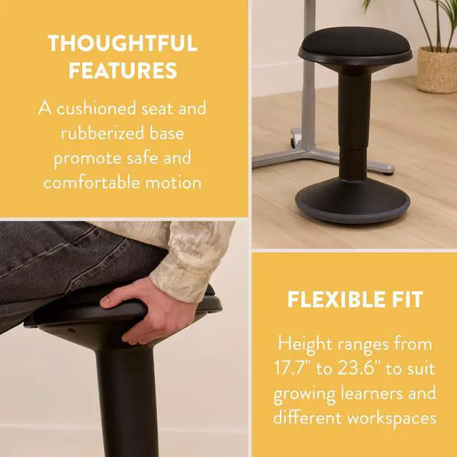 Alt view image 5 of 7 - Adjustable Height Wobble Stool, Active Seating Chair with Padded Cushion, Ergonomic Flexible Desk Stool for Teens and Adults, Black