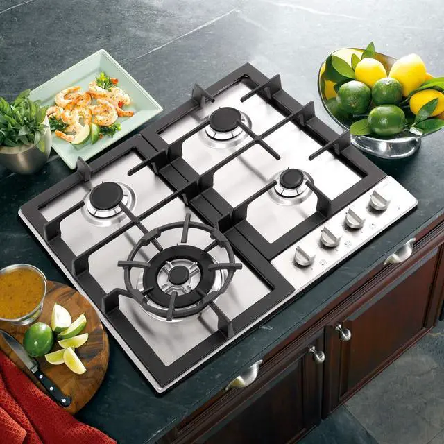 Alt view image 3 of 7 - 24 in. Haven Collection Drop-In 4 Burner Gas Cooktop in Stainless Steel | COS-640STX-E Sealed Burners, Cast Iron Grates, Knob Controls, Electronic Ignition, Liquid Propane Convertible