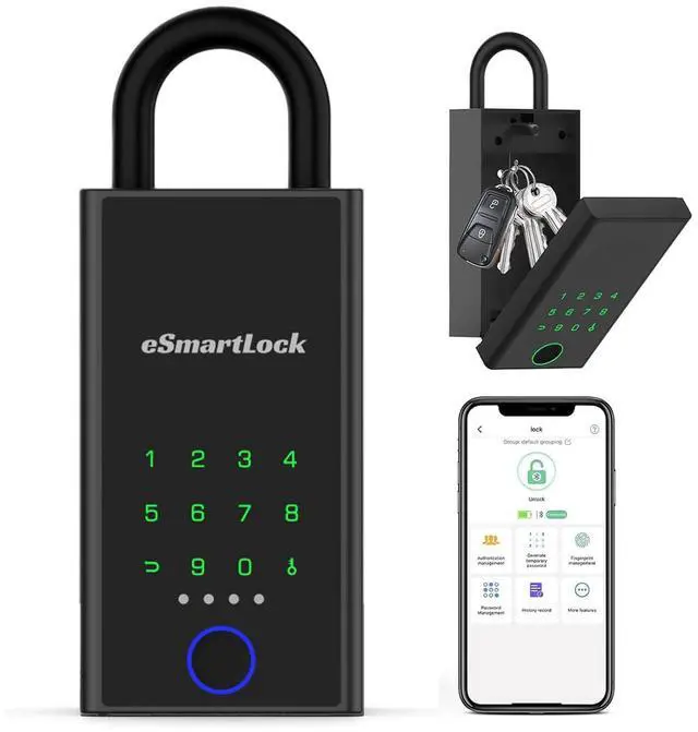 Main image of Smart Lock Box Fingerprint APP Bluetooth Electronic Key Safe with Digital Code, Weatherproof for Outdoor Wall/Door Mount - Large Capacity Key Hider for Realtors Airbnb Hosts Garage Security