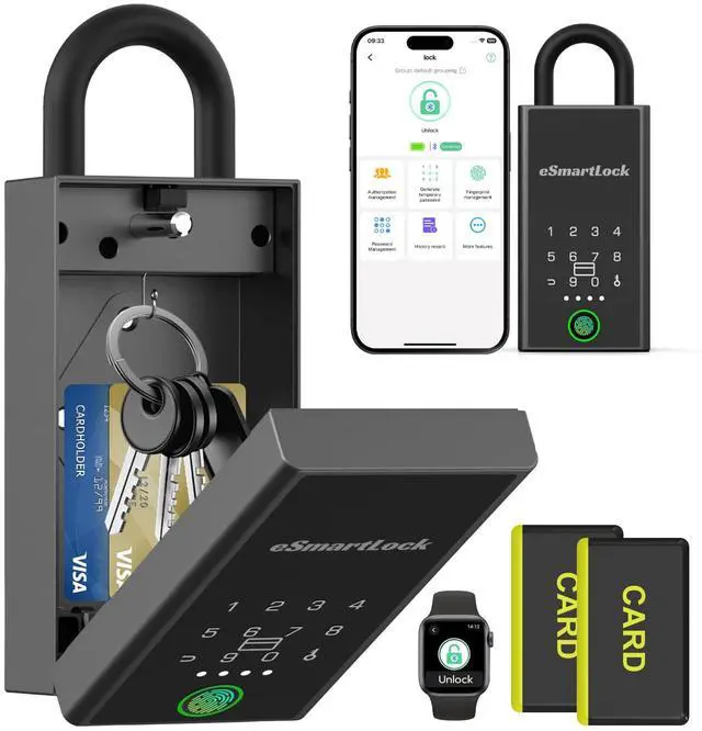 Main image of Smart Key Lock Box with Code,Bluetooth RFID Fingerprint Lock Box APP Control,Electronic Dital Lock Box,Larger Waterproof Key Lock Box Wall Mount for House Realtor Office Warehouse Airbnb
