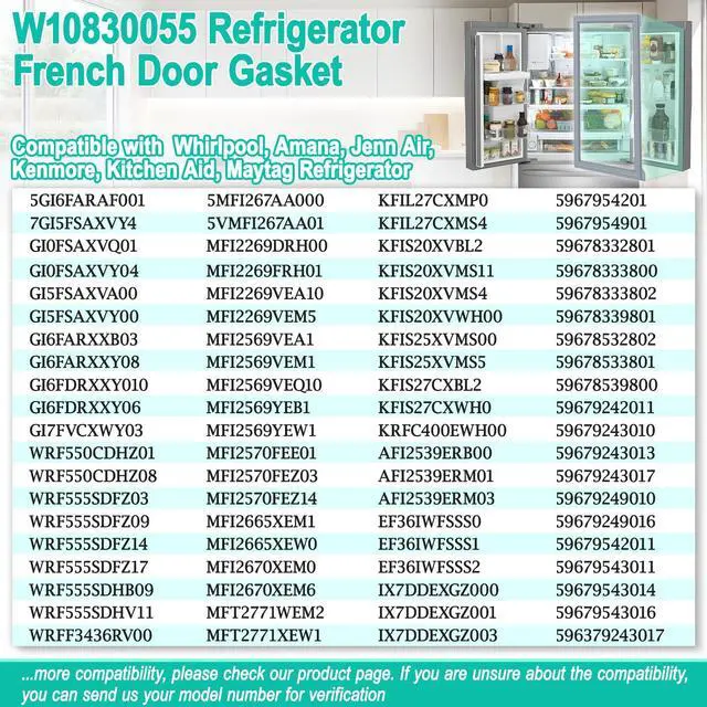 Alt view image 4 of 7 - Upgraded W10830055 Refrigerator Door Gasket Whirlpool Refrigerator Door Seal Replacement 4458810 W10163991 W10191105 Fridge Seal for Kenmore KitchenAid Maytag Fridge Door Gasket Seal W10443238