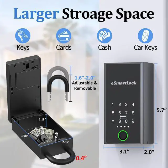 Alt view image 2 of 7 - Smart Key Lock Box with Code,Bluetooth RFID Fingerprint Lock Box APP Control,Electronic Dital Lock Box,Larger Waterproof Key Lock Box Wall Mount for House Realtor Office Warehouse Airbnb