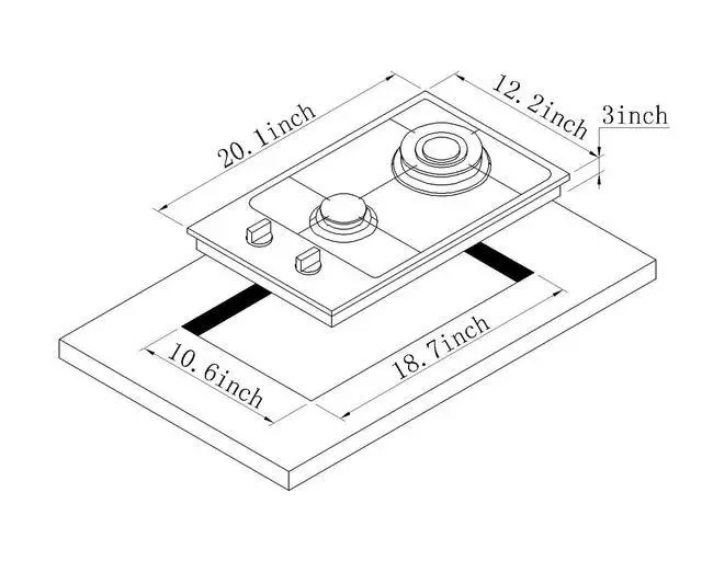 Alt view image 3 of 7 - 12" Gas Cooktop Dual Fuel 2 Sealed Burners Stainless Steel Drop-In Gas Stove DM223-SA01BZ Gas Hob
