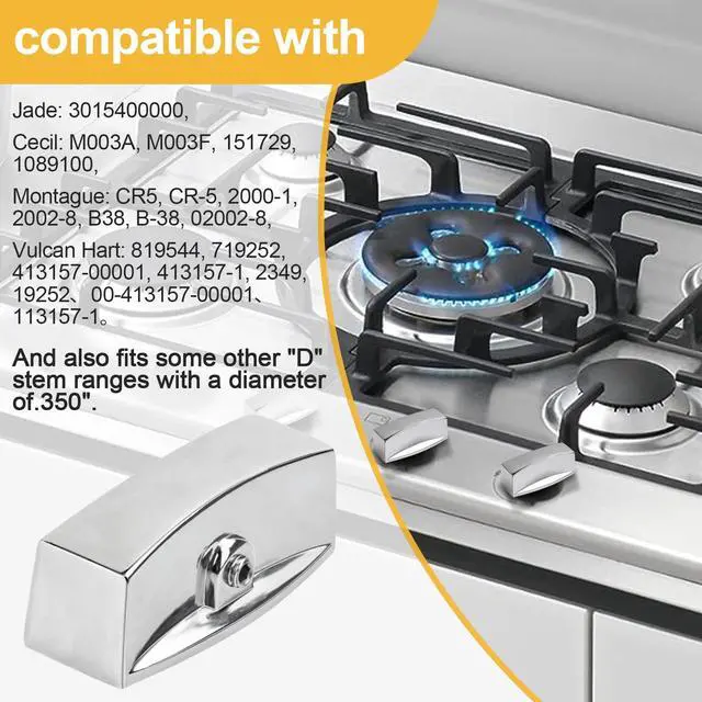 Alt view image 3 of 7 - Range Valve Knob for Kitchen Gas Stove, Oven Hob Panel Control Knob | Compatible with D-Shaped air Interface Burner Gas Valve, Upgrade Replacement Commercial Grill Chrome Knobs (8 Pack)