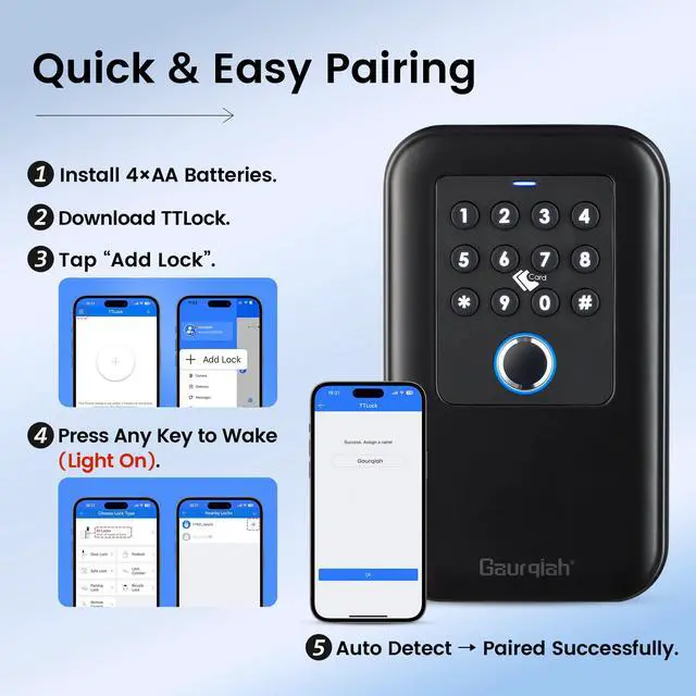 Alt view image 2 of 7 - Upgraded Smart Key Lock Box for Outdoor-Key Safe with Fingerprint, Passcode, App, Card & Keys Access,IP65 Waterproof, Wall Mount or Shackle, Ideal for Airbnb, Family & Realtors | TTLock App Version