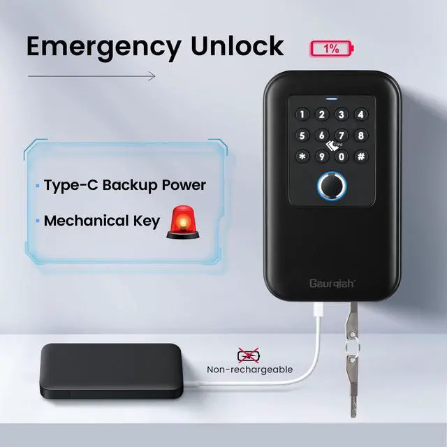 Alt view image 7 of 7 - Upgraded Smart Key Lock Box for Outdoor-Key Safe with Fingerprint, Passcode, App, Card & Keys Access,IP65 Waterproof, Wall Mount or Shackle, Ideal for Airbnb, Family & Realtors | TTLock App Version