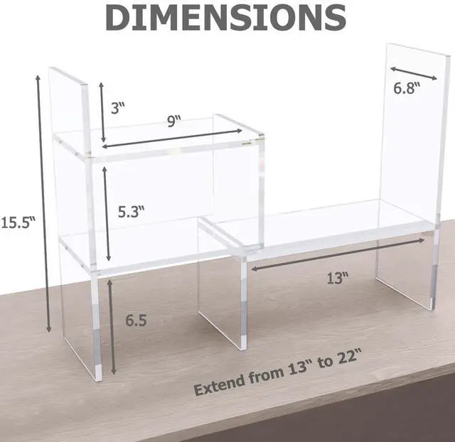 Alt view image 2 of 7 - Adjustable Acrylic Desk Shelf for Top of Desk: Clear Desktop Shelf, Premium Desktop Bookshelf Organizer, Office Table Book Shelves