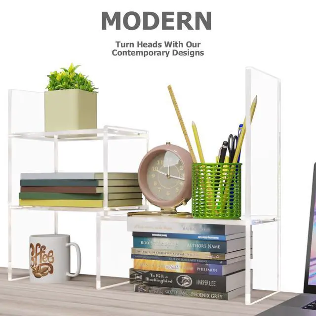Alt view image 6 of 7 - Adjustable Acrylic Desk Shelf for Top of Desk: Clear Desktop Shelf, Premium Desktop Bookshelf Organizer, Office Table Book Shelves