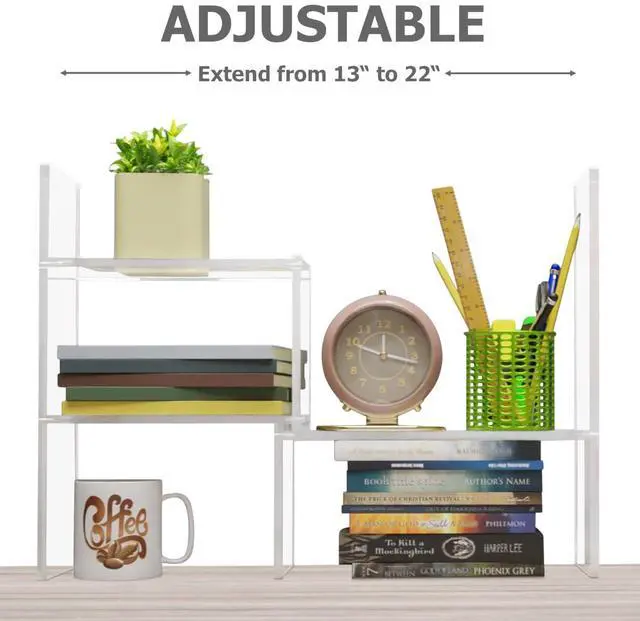 Alt view image 4 of 7 - Adjustable Acrylic Desk Shelf for Top of Desk: Clear Desktop Shelf, Premium Desktop Bookshelf Organizer, Office Table Book Shelves