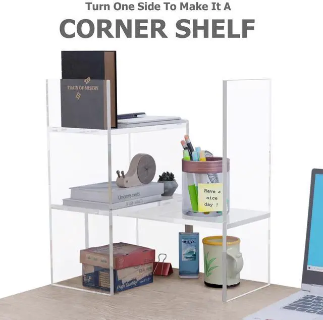 Alt view image 5 of 7 - Adjustable Acrylic Desk Shelf for Top of Desk: Clear Desktop Shelf, Premium Desktop Bookshelf Organizer, Office Table Book Shelves