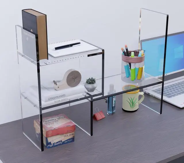 Alt view image 7 of 7 - Adjustable Acrylic Desk Shelf for Top of Desk: Clear Desktop Shelf, Premium Desktop Bookshelf Organizer, Office Table Book Shelves