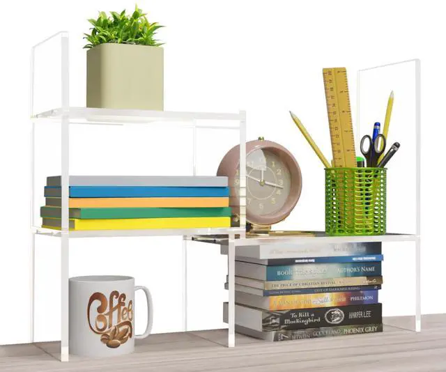 Main image of Adjustable Acrylic Desk Shelf for Top of Desk: Clear Desktop Shelf, Premium Desktop Bookshelf Organizer, Office Table Book Shelves