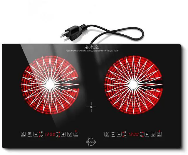 Main image of Hobsir 2 Burner Electric Cooktop 110V with Plug, 2000W Independent Power | 24 Inch Countertop & Built-in Electric Stove, LED Touch Control, Menu Function, Safety Lock